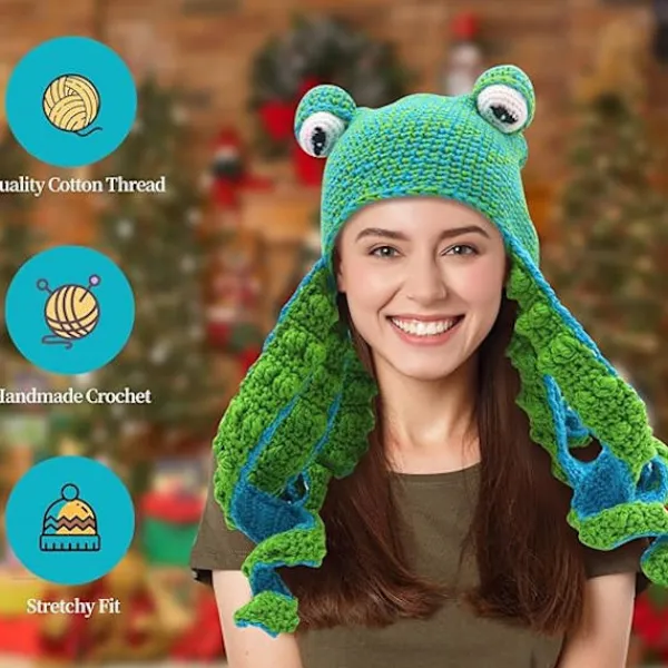 Stickade vinterhattar, Pot Belly Octopus Squid Hats, Hattar - Nyhetshattar, Octopus Head Hats, Animal Hats - Octopus Costume Hats> Huvudbonader