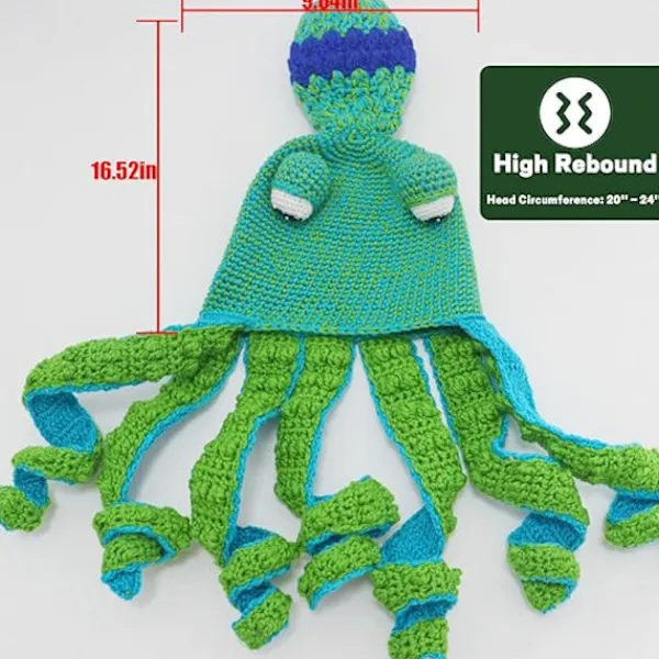 Stickade vinterhattar, Pot Belly Octopus Squid Hats, Hattar - Nyhetshattar, Octopus Head Hats, Animal Hats - Octopus Costume Hats> Huvudbonader