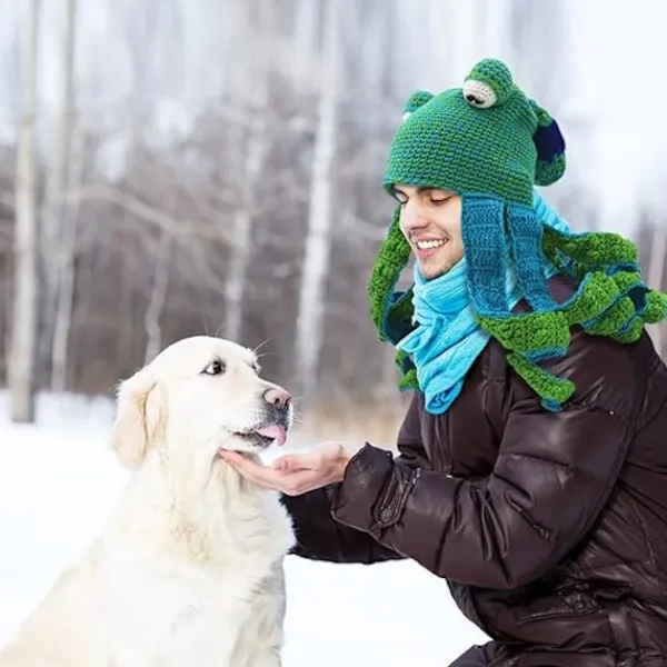 Stickade vinterhattar, Pot Belly Octopus Squid Hats, Hattar - Nyhetshattar, Octopus Head Hats, Animal Hats - Octopus Costume Hats> Huvudbonader