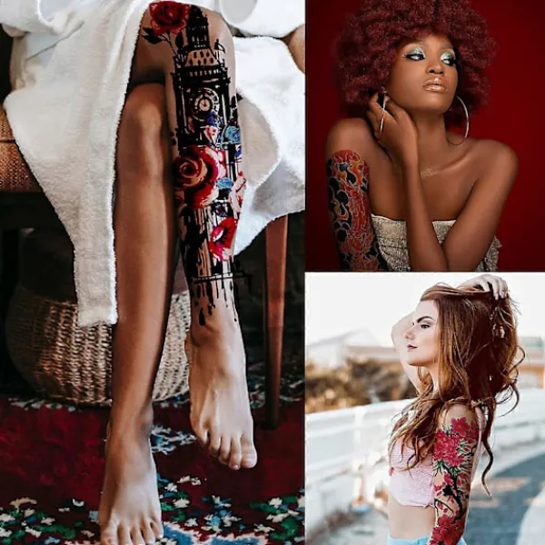 Stora Blommiga Tatueringar för Kvinnor Tillfälliga Tatueringar Ärm Vattentät Långvarig Realistisk Falska Tatueringar Ärm Tatueringar Kroppskonst Arm Tatuering Dekaler fo | Fyndiq> Smink