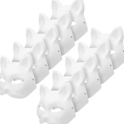 Storlek 10 Kattmask för målning, Djurdräktmask Gör-det-själv vit mask Halv Lämplig för maskerad Halloween Cosplay Mask Kostym Party Favors 10pcs> Masker
