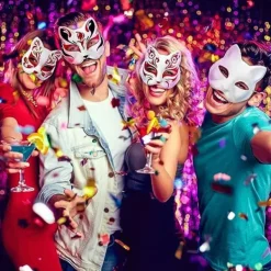 Storlek 10 Kattmask för målning, Djurdräktmask Gör-det-själv vit mask Halv Lämplig för maskerad Halloween Cosplay Mask Kostym Party Favors 10pcs><noscript><img width=