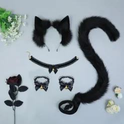 INF Sött kattöronpannband med svans - lurvigt cosplaypannband> Tillbehör