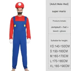 EURL Super ario Bros. Maskeraddräkt för vuxna män Cosplay Kostym Röd M Röd M><noscript><img width=