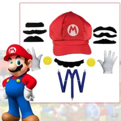 Super Mario Bros Cosplay rekvisita kupol bomull mössor handskar mustasch med hängslen Halloween fest Cosplay rekvisita> Tillbehör