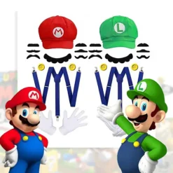 Super Mario Bros Cosplay rekvisita kupol bomull mössor handskar mustasch med hängslen Halloween fest Cosplay rekvisita><noscript><img width=