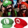 Super Mario Bros Luigi Hatt & Mustasch Maskeraddräkt Kostymhatt> Huvudbonader