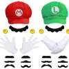Super Mario Bros Mario och Luigi Hattar Kepsar Mustascher Handskar Knappar Cosplay Kostym> Tillbehör