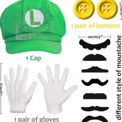 FMYSJ Super Mario Bros Mario Och Luigi Hattar Mustascher Elastiska Hängslen Handskar Knappar Cosplay Kostym (FMY)> Tillbehör