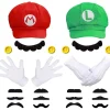 Super Mario Bros Mario och Luigi Hattar Kepsar Mustascher Handskar Knappar Cosplay Kostym [JUN]> Tillbehör
