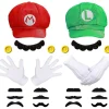 Super Mario Bros Mario och Luigi Hattar Kepsar Mustascher Handskar Knappar Cosplay Kostym> Tillbehör