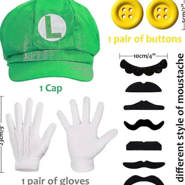 FMYSJ Super Mario Bros Mario Och Luigi Hattar Mustascher Elastiska Upphängare Handskar Knappar Cosplay Kostym (FMY)> Tillbehör