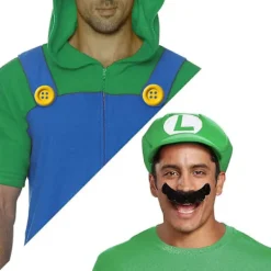 FMYSJ Super Mario Bros Mario Och Luigi Hattar Mustascher Elastiska Upphängare Handskar Knappar Cosplay Kostym (FMY)><noscript><img width=