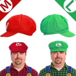 Super Mario Bros Mario och Luigi Hattar Kepsar Mustascher Handskar Knappar Cosplay Kostym-FA-><noscript><img width=
