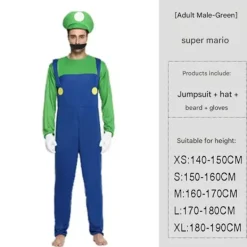 Super Mario Bros Vuxen Cosplay Kostym för Män - Grön Storlek XL[JUN] XL><noscript><img width=