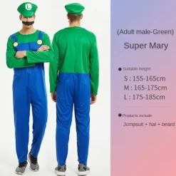 Super Mario Kostym för Barn och Vuxna Halloween Cosplay Rollspel Outfit Grön[JUN] M> Dräkter