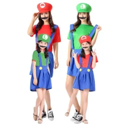 Super Mario Kostym för Barn och Vuxna Halloween Cosplay Rollspel Outfit Grön[JUN] M><noscript><img width=