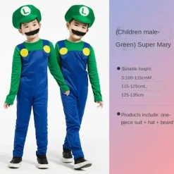 Super Mario Kostym för Barn och Vuxna Halloween Cosplay Rollspel Outfit Grön[JUN] M><noscript><img width=