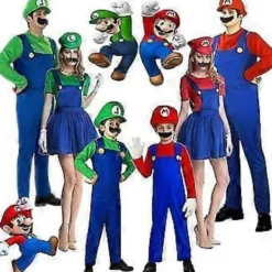 Super Mario Luigi Bros Cosplay Dräkt Kostym Herrar Kvinnor Barn Tonåringar Pojkar Flickor Rollspel (S Röd - Pojke)> Dräkter