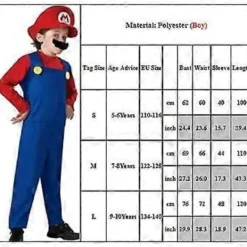 Super Mario Luigi Bros Cosplay Dräkt Kostym Herrar Kvinnor Barn Tonåringar Pojkar Flickor Rollspel (S Röd - Pojke)><noscript><img width=