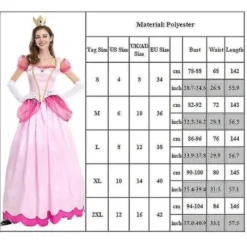 Super Mario Peach Cosplay Damkläder Cosplay Kostym Rosa Prinsessklänning + Handskar + Huvudbonad Klädset XL XL> Dräkter