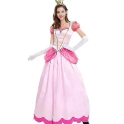 unbranded Super Mario Peach Cosplay Kostym för Kvinnor Rosa Prinsessklänning + Handskar + Huvudbonad Set Karnevalsfest XL> Dräkter