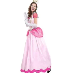 unbranded Super Mario Peach Cosplay Kostym för Kvinnor Rosa Prinsessklänning + Handskar + Huvudbonad Set Karnevalsfest XL><noscript><img width=