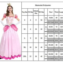 Super Mario Peach Cosplay Kostym Rosa Prinsessklänning + Handskar + Huvudbonad Outfit Set Karneval Party L><noscript><img width=