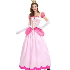 LAIQIANKUA Super Mario Princess Peach Deluxe Cosplay Cosplay Pink Princess Outfit för kvinnor Klä upp till Halloween Carnival Party Comic-con komplett set M><noscript><img width=