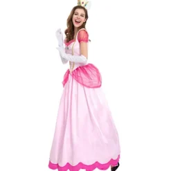 LAIQIANKUA Super Mario Princess Peach Deluxe Cosplay Cosplay Pink Princess Outfit för kvinnor Klä upp till Halloween Carnival Party Comic-con komplett set M><noscript><img width=