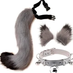 Svans och öron set, lång rävsvans cosplay konstgjord päls räv varg svans kit med öron och ring krage för barn flickor pojkar tonåringar kvinnor fest | Fyndiq> Tillbehör