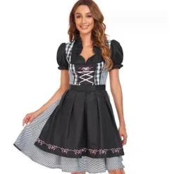 Svart Dirndl-klänning för dam för München Oktoberfest-firande[JSR] 2XL> Dräkter