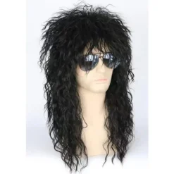Svart herrperuk 80-tals mullet rocker punk popstjärna peruk svart> Peruker