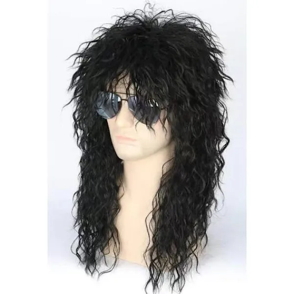 Svart herrperuk 80-tals mullet rocker punk popstjärna peruk svart> Peruker