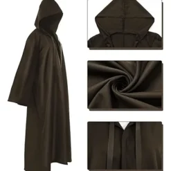 Svart kappa med huva för vuxna och barn, unisex vampyrkappa, Darth Vader-dräkt, halloweenkostym, häxkappa, jediklänning, lång kappa för halloween><noscript><img width=