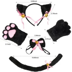 (Svart) Katt Cosplay Set Plysch Klorhandskar Svans Halsband Tassar Söt Annons><noscript><img width=