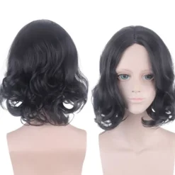 Svart Kort Lockig Peruk med Mittbena för Severus> Peruker