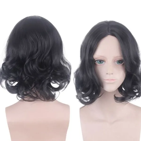 Svart Kort Lockig Peruk med Mittbena för Severus> Peruker