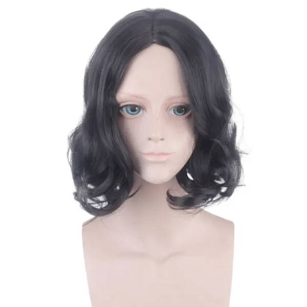 Svart Kort Lockig Peruk med Mittbena för Severus> Peruker