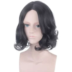 Svart Kort Lockig Peruk med Mittbena för Severus><noscript><img width=