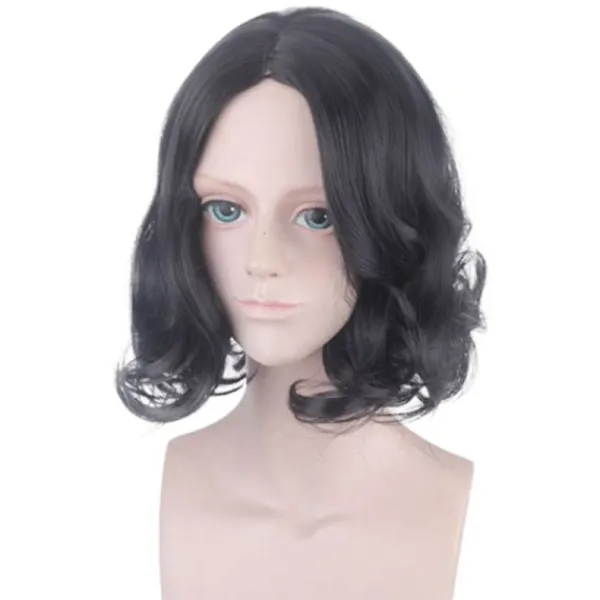 Svart Kort Lockig Peruk med Mittbena för Severus> Peruker