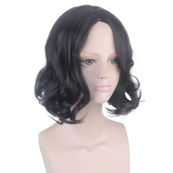 Svart Kort Lockig Peruk med Mittbena för Severus> Peruker