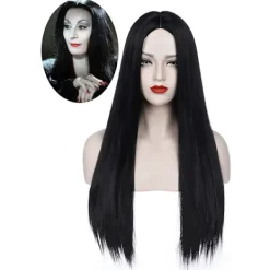 Svart Morticia Addams peruk Svart peruk för Morticia kostym Kvinnor S> Peruker