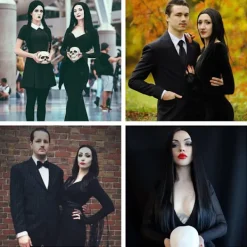 Svart Morticia Addams peruk Svart peruk för Morticia kostym Kvinnor S> Peruker