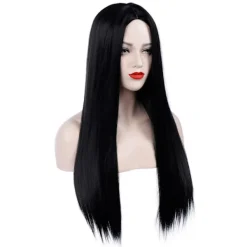 Svart Morticia Addams peruk Svart peruk för Morticia kostym Kvinnor S><noscript><img width=