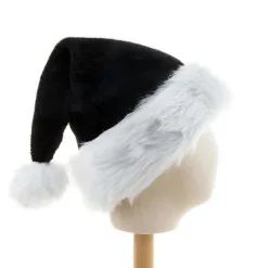 Svart plysch lång julhatt för barn, julkläder, fluffig tomtehatt><noscript><img width=