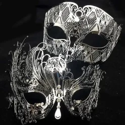 Svart Silver Guld Metall Filigran Laserskuren Par Venetiansk Maskeradmask Bröllop Balmask Halloween Maskerad Kostymmask Set Silver Klar Diamant | Fyndiq> Masker