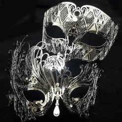 Svart Silver Guld Metall Filigran Laserskuren Par Venetiansk Maskeradmask Bröllop Balmask Halloween Maskerad Kostymmask Set Silver Klar Diamant | Fyndiq><noscript><img width=