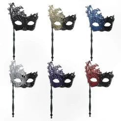 Svart Silver Maskeradmask för Kvinnor med Avtagbar Pinne, Mardi Gras Venetiansk Festmask, Halloween Cosplay Kostymtillbehör><noscript><img width=