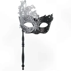 Svart Silver Maskeradmask för Kvinnor med Avtagbar Pinne, Mardi Gras Venetiansk Festmask, Halloween Cosplay Kostymtillbehör> Masker